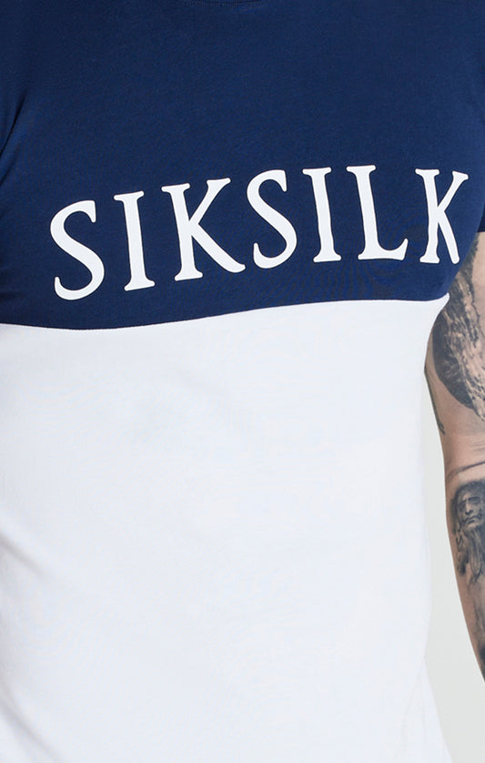 Camiseta de deporte SikSilk con tejido fabricado a medida - Blanco y azul marino