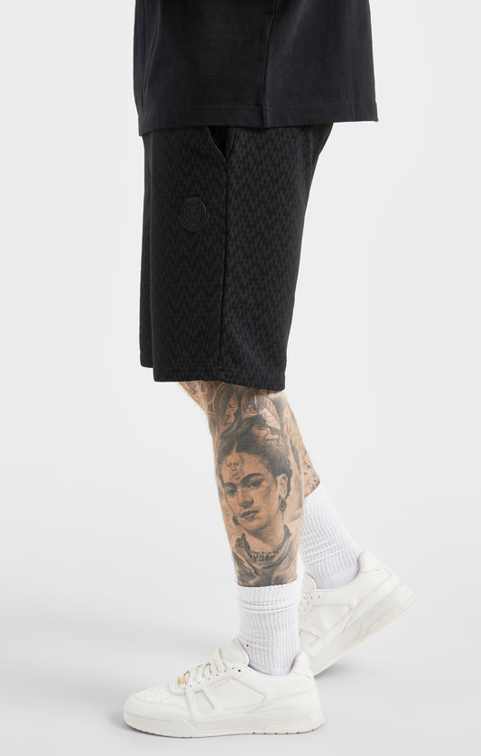 Pantalón Corto Negro Con Estampado De Monograma Messi x SikSilk