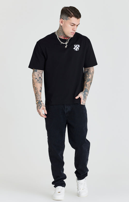 Camiseta extragrande SikSilk de manga corta con diseño floral bordado - Negro