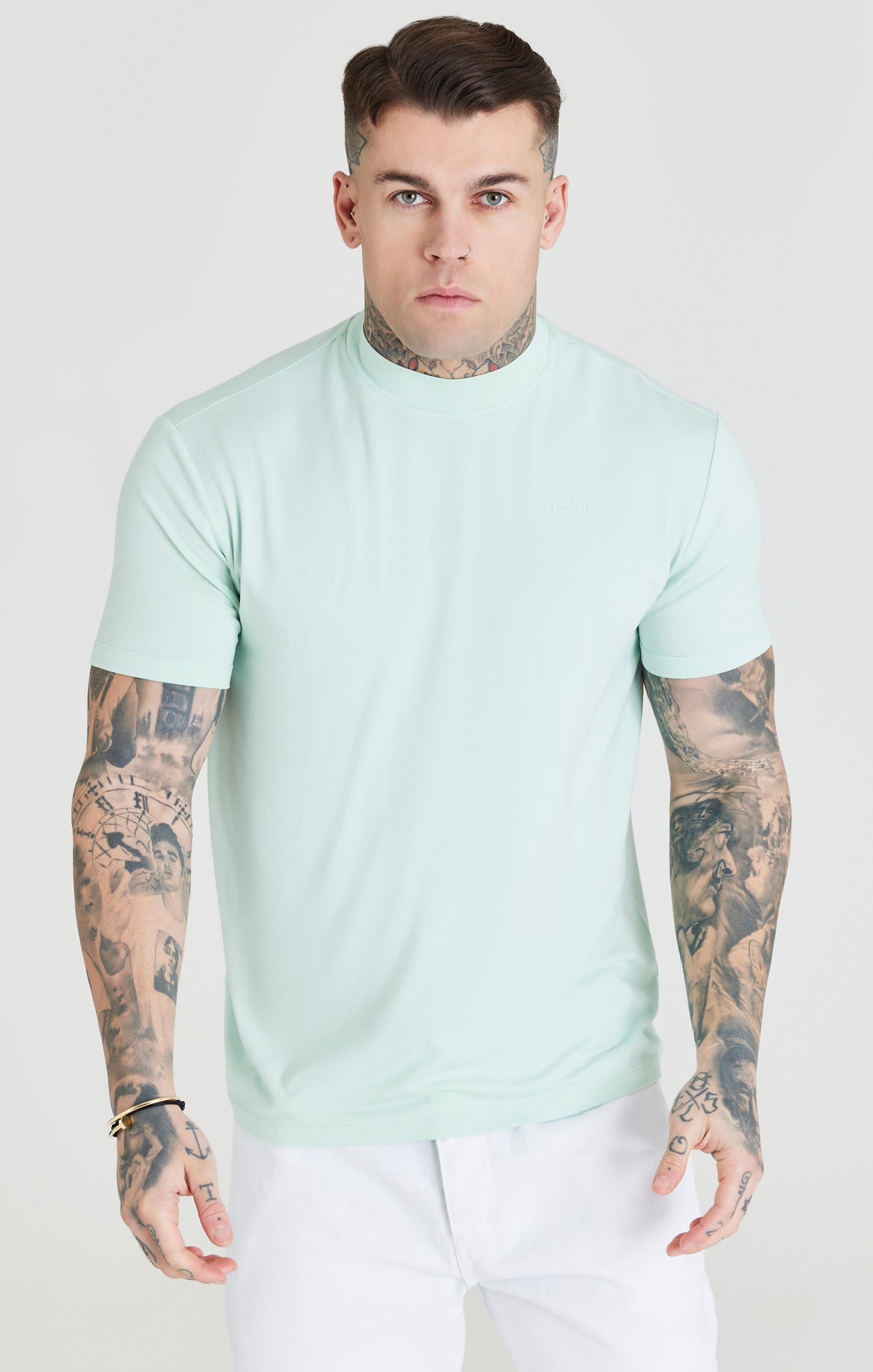 Cargar imagen en el visor de la galería, Camiseta SikSilk Foundation con cuello alto - Verde azulado