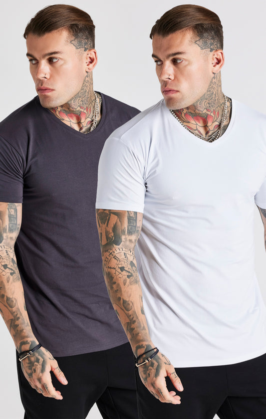 Paquete De Dos Camisetas Blancas Y Grises Con Cuello En V