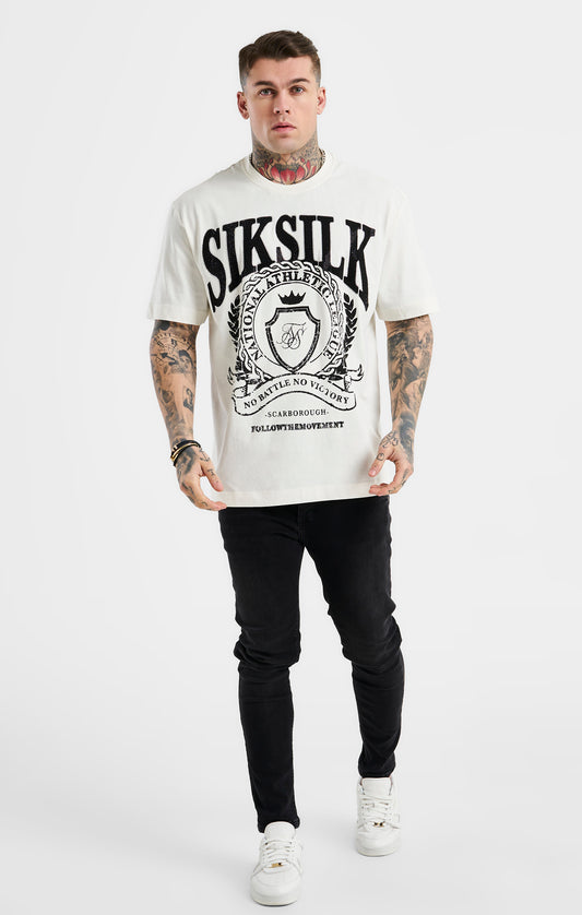 SikSilk Oversized Rhinestone Varsity T-Shirt - Ecru & Black