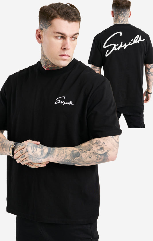 Black Script Embroidery Oversized T-Shirt