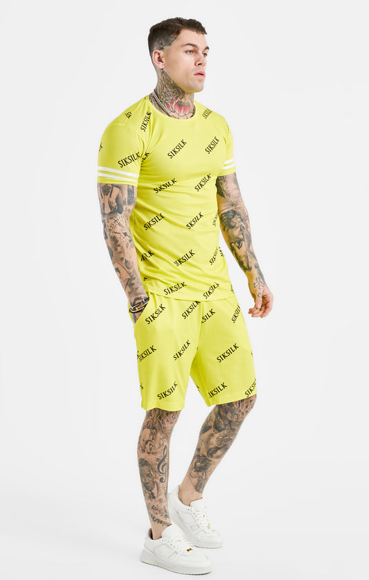 Yellow Logo Muscle Fit T-Shirt And Short Set