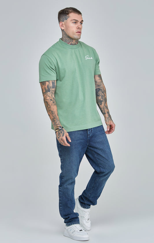 Camiseta Oversize con Inscripción Estampada Verde