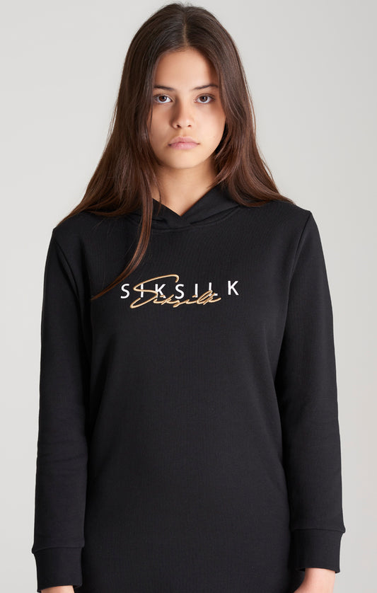 Vestido SikSilk Signature estilo sudadera con capucha - Negro