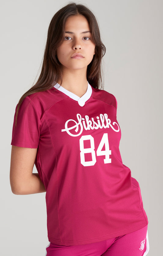 Camiseta Corta de Fútbol Americano Retro Rosa para Niña