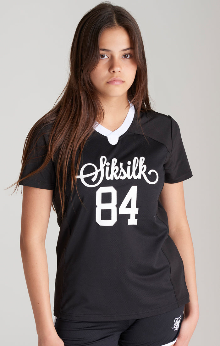 Cargar imagen en el visor de la galería, Camiseta Corta de Fútbol Americano Retro Negra para Niña
