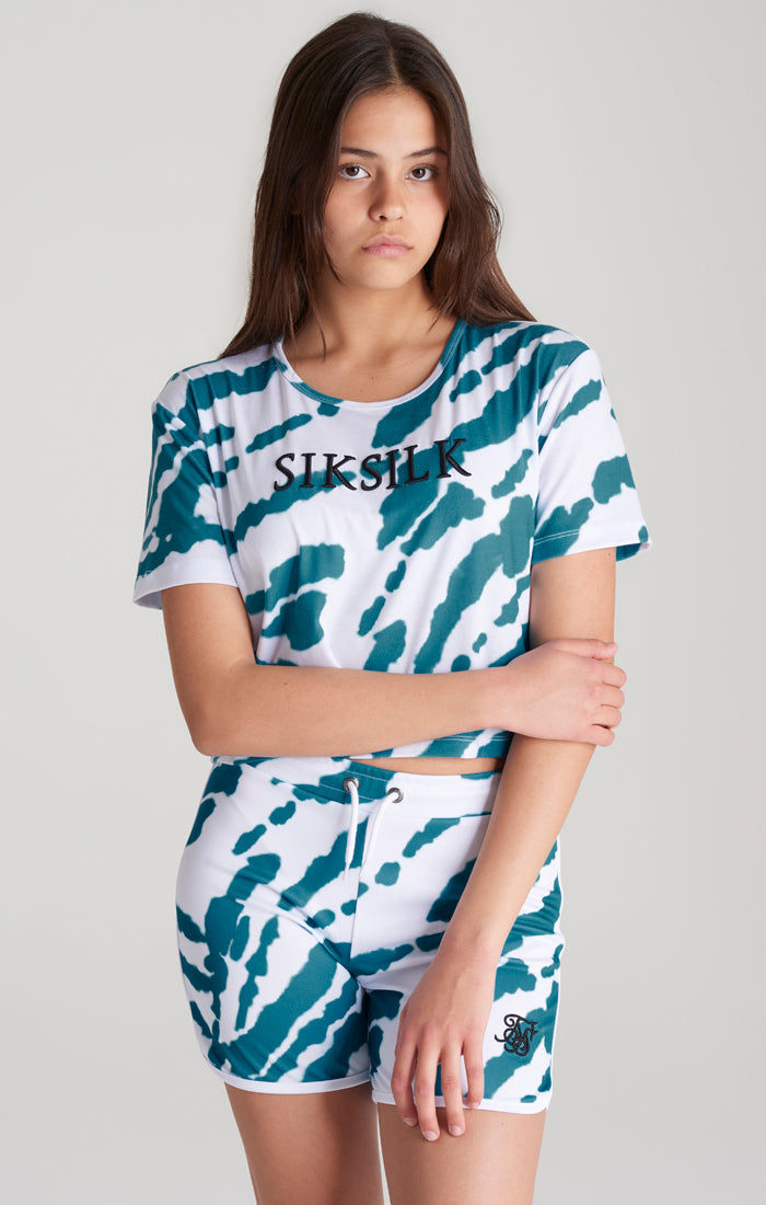 Laad de afbeelding in de Galerij viewer, Camiseta corta SikSilk con estampado tie-dye - Blanco y verde azulado