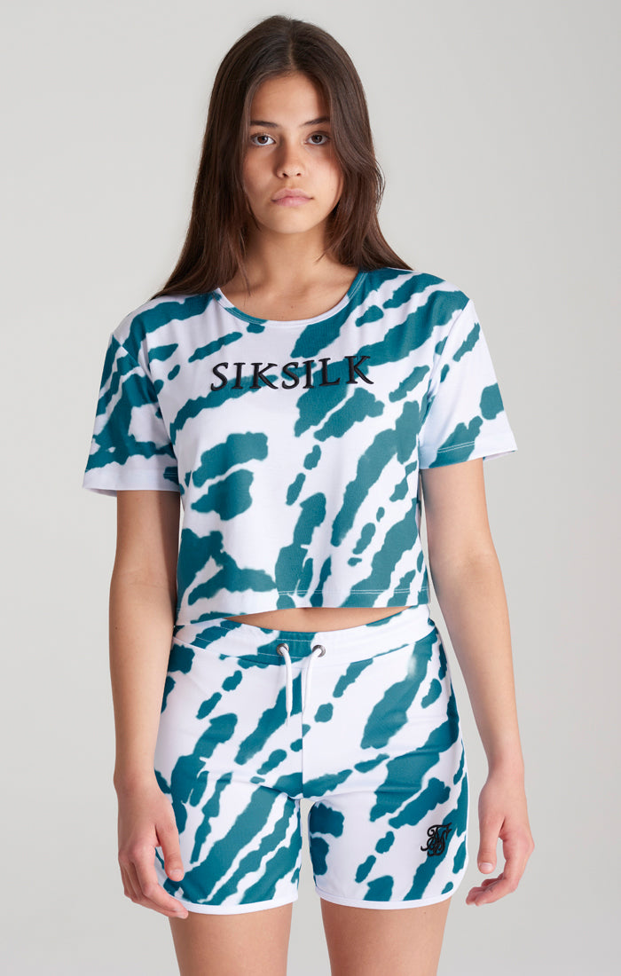 Laad de afbeelding in de Galerij viewer, Camiseta corta SikSilk con estampado tie-dye - Blanco y verde azulado (1)