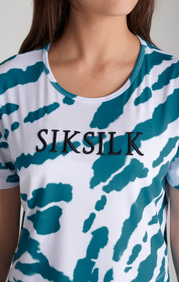 Cargar imagen en el visor de la galería, Camiseta corta SikSilk con estampado tie-dye - Blanco y verde azulado (2)