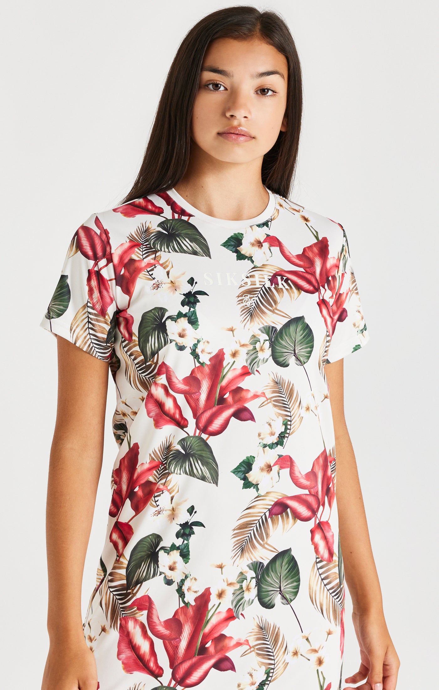 Laad de afbeelding in de Galerij viewer, SikSilk Retro Tropics T-Shirt Dress - Ecru