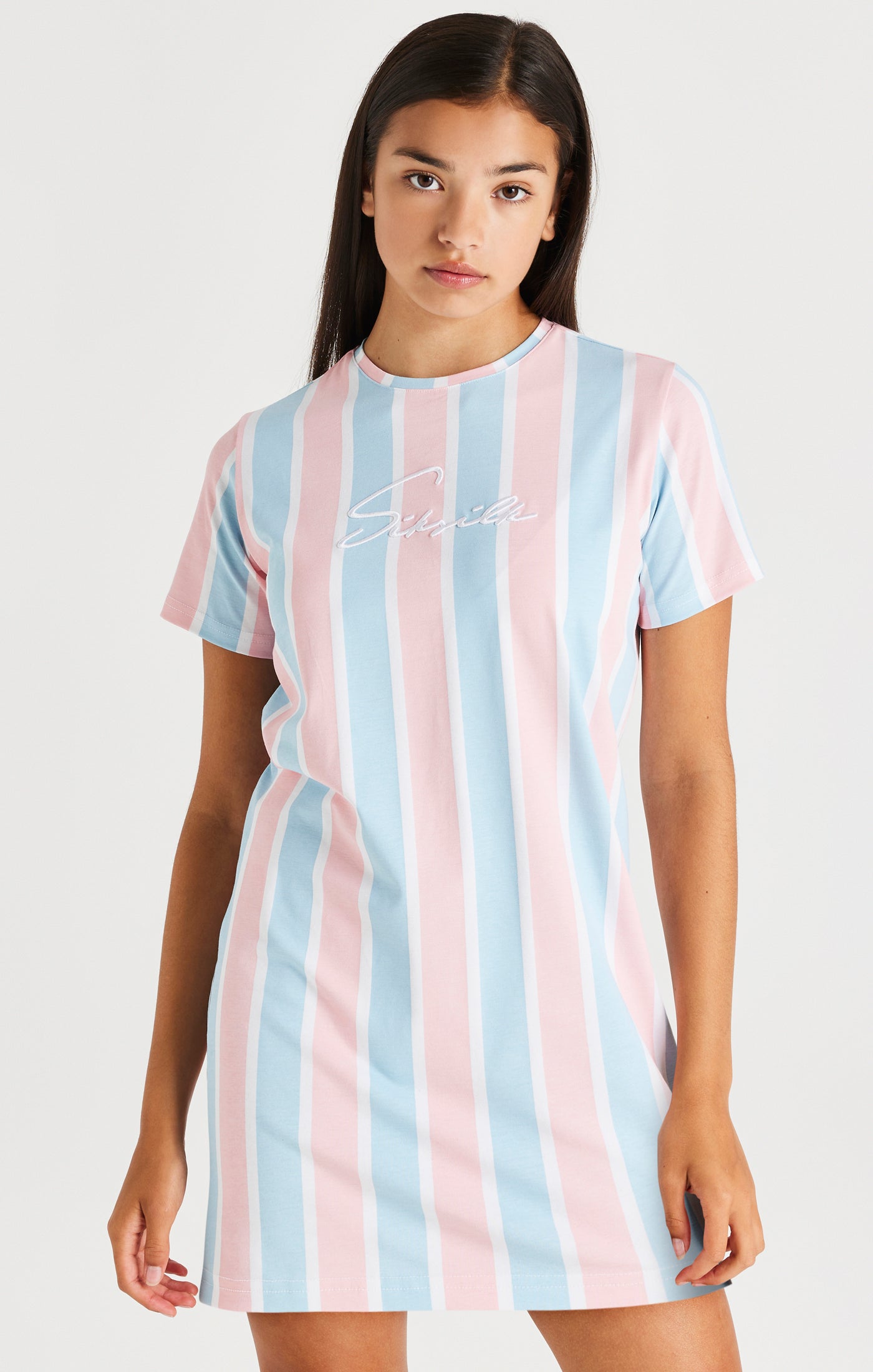 Cargar imagen en el visor de la galería, SikSilk Signature Stripe T-Shirt Dress - Blue &amp; Pink