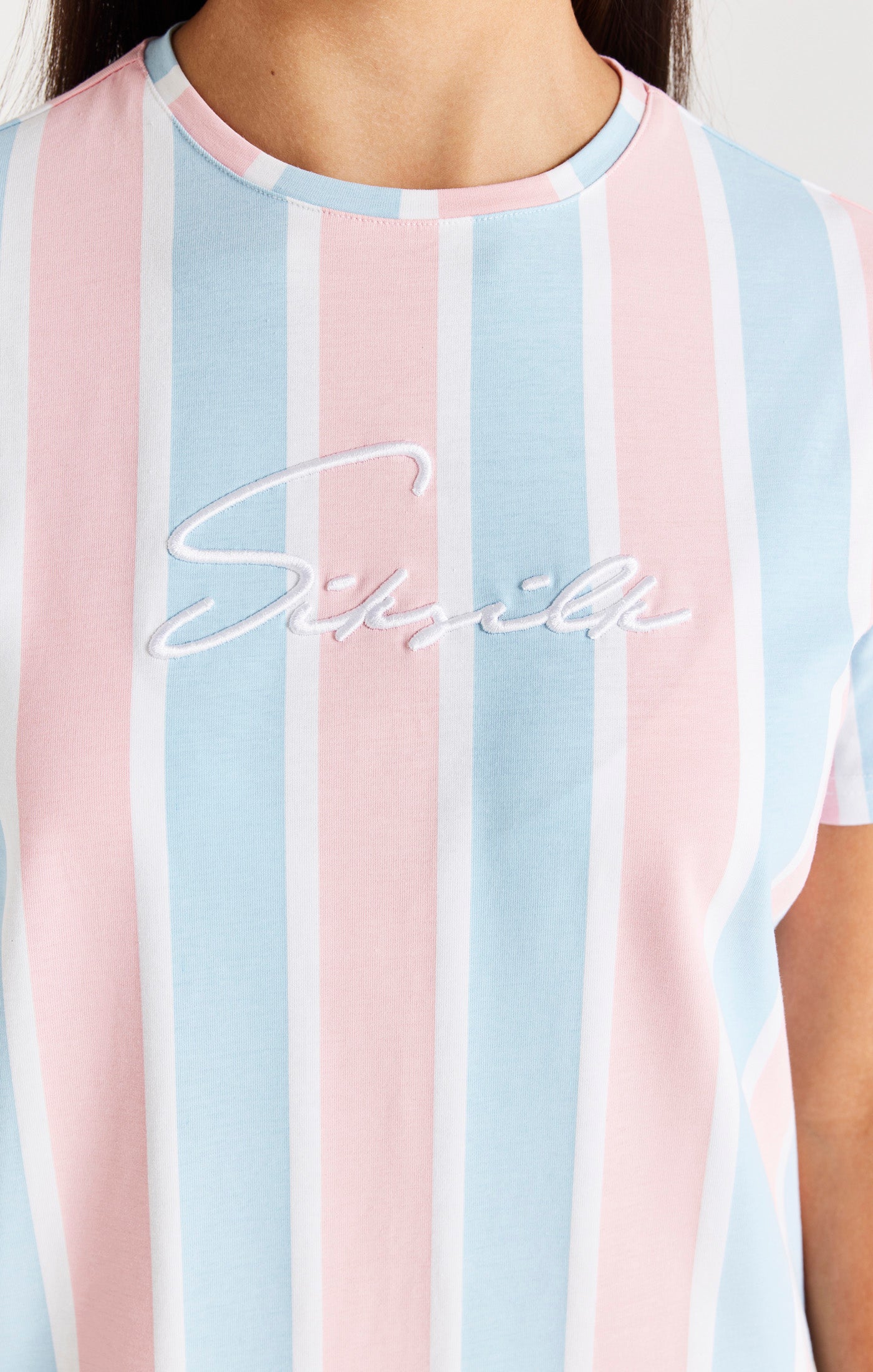 Cargar imagen en el visor de la galería, SikSilk Signature Stripe T-Shirt Dress - Blue &amp; Pink (1)