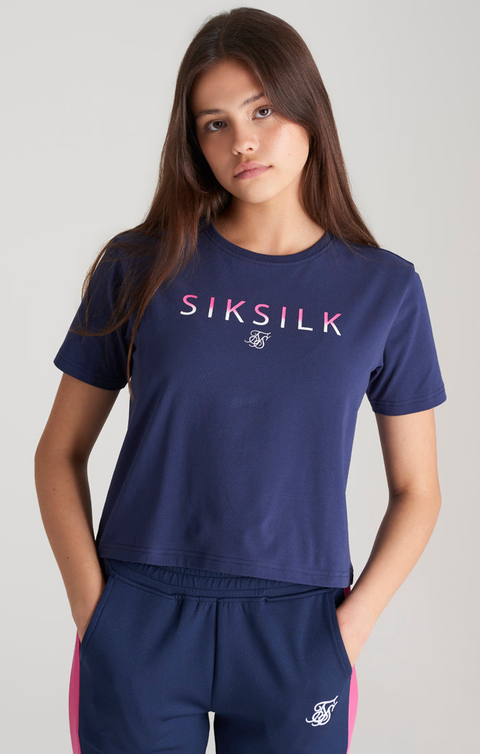 Cargar imagen en el visor de la galería, Camiseta corta SikSilk con logotipo degradado - Azul marino