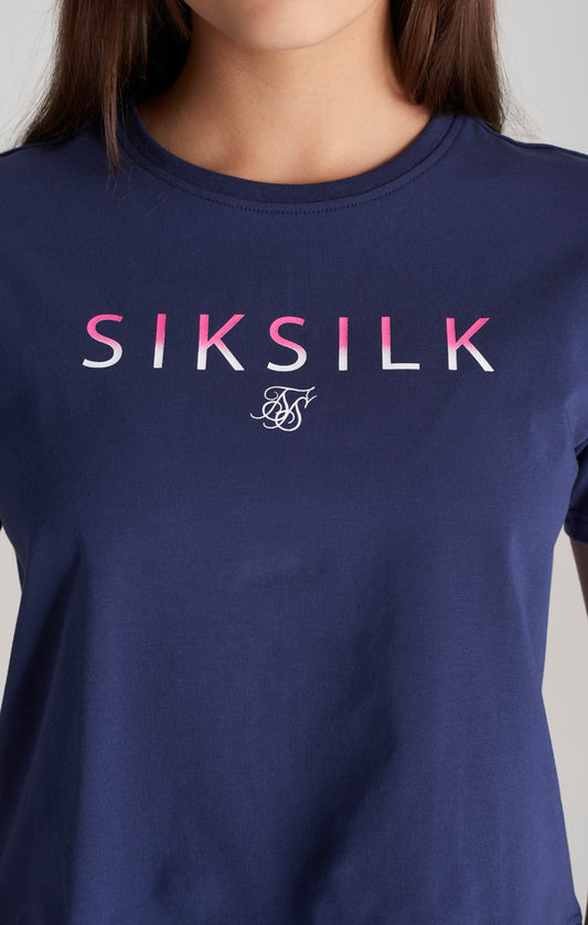 Camiseta corta SikSilk con logotipo degradado - Azul marino