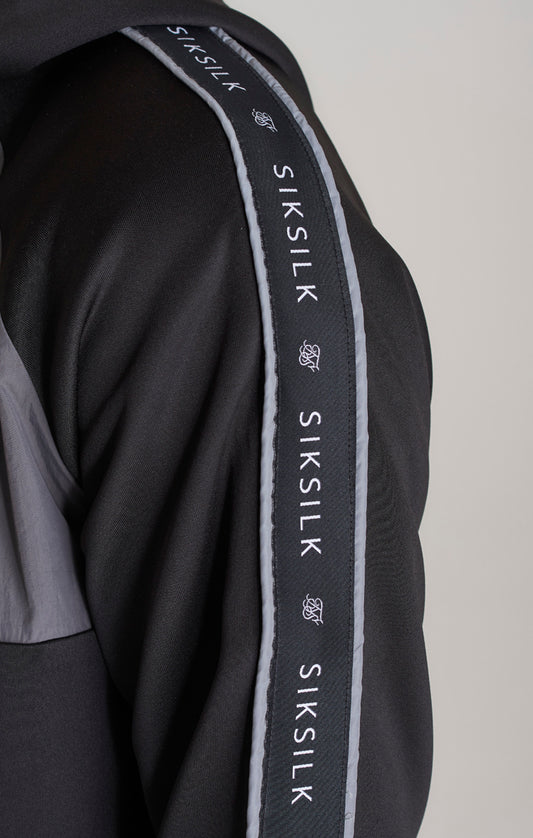 Sudadera SikSilk Fusion con capucha y cremallera 1/4 - Negro y gris