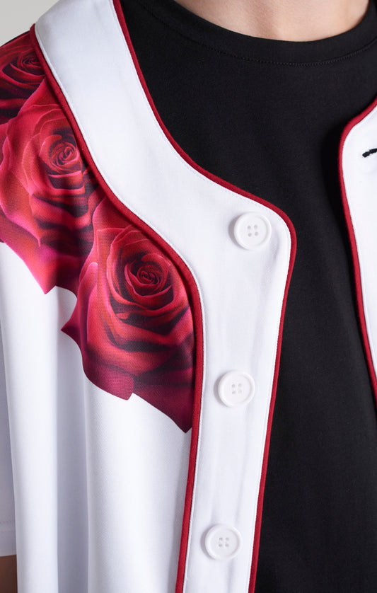 SikSilk Rose Baseball Jersey - White & Red