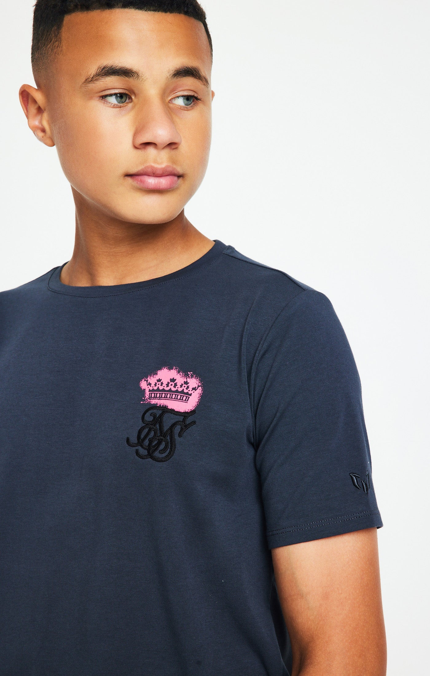 Cargar imagen en el visor de la galería, Camiseta Messi X SikSilk con corona - Gris y rosa fluorescente (1)