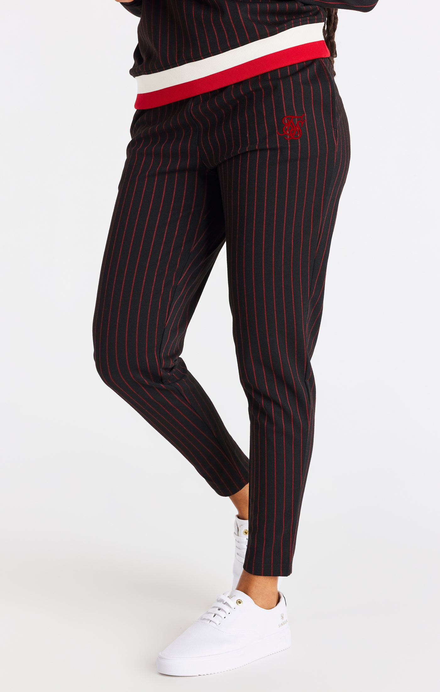 Cargar imagen en el visor de la galería, SikSilk Baseball Stripe Pants - Black &amp; Red