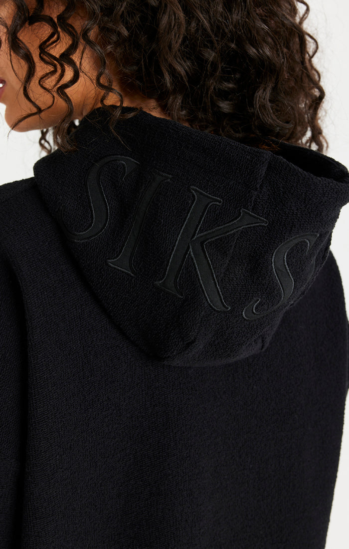 Cargar imagen en el visor de la galería, Vestido sudadera SikSilk con capucha y forro polar por fuera - Negro (1)