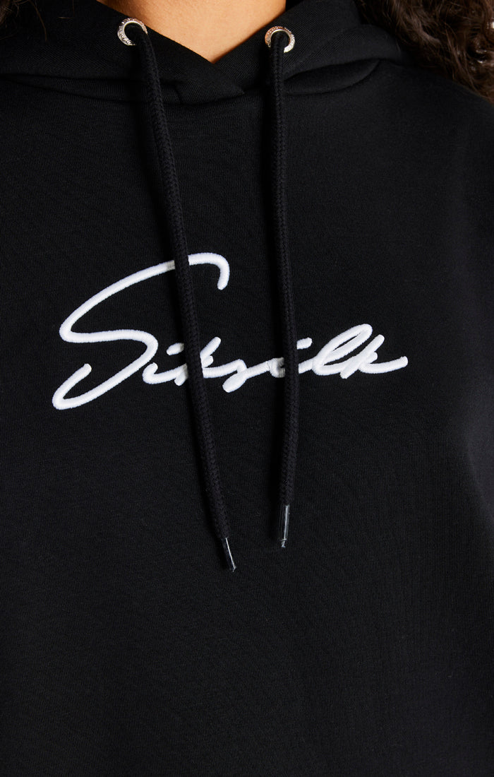 Cargar imagen en el visor de la galería, Vestido sudadera extragrande SikSilk Signature con capucha - Negro (1)