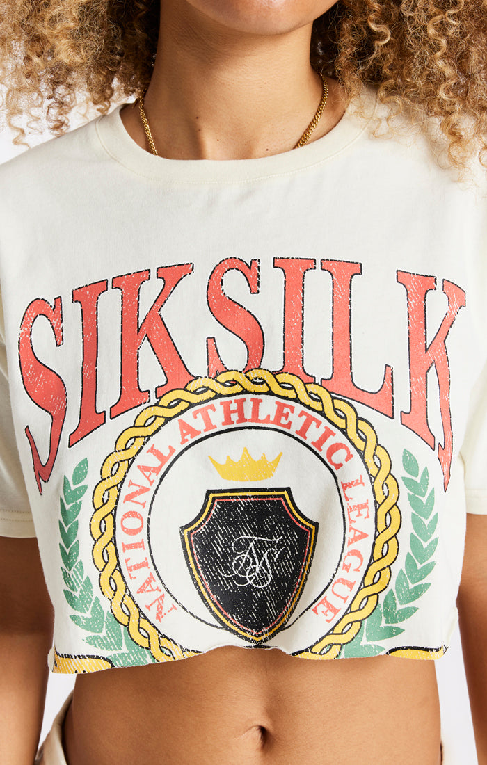 Cargar imagen en el visor de la galería, SikSilk Varsity Cropped Tee - Ecru (2)