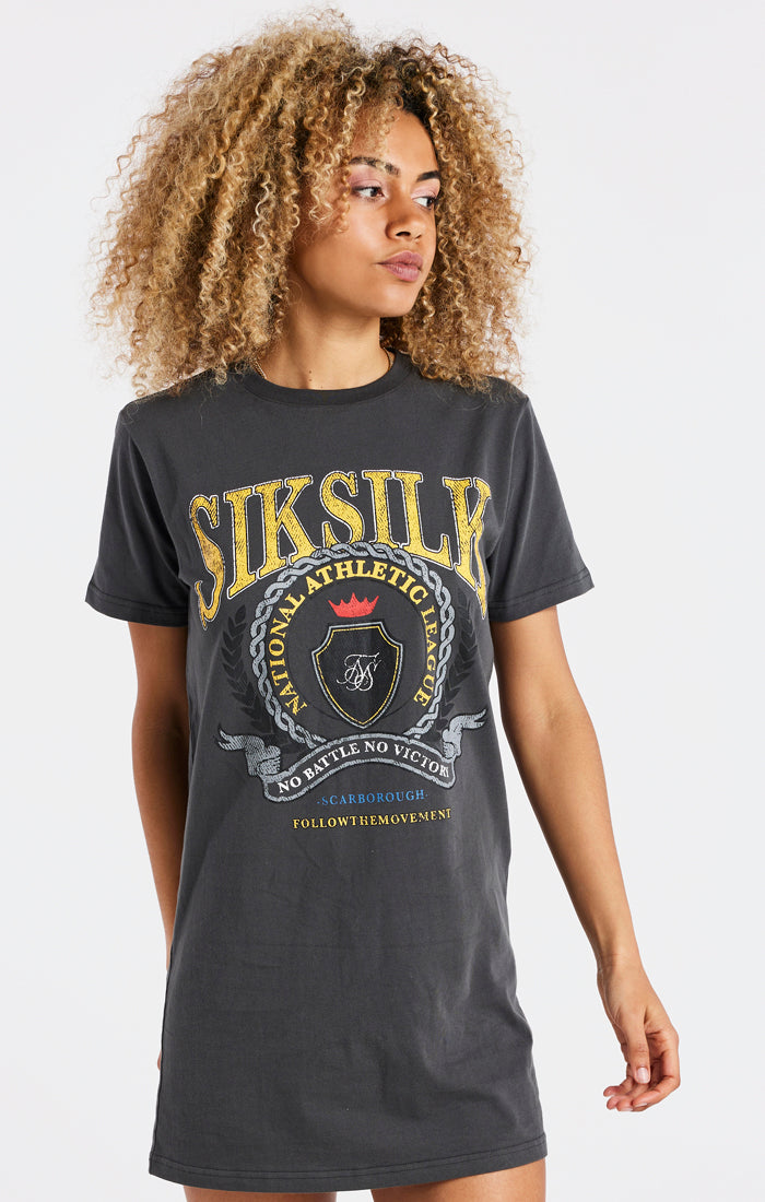 Cargar imagen en el visor de la galería, SikSilk Varsity T-Shirt Dress - Washed Grey (1)
