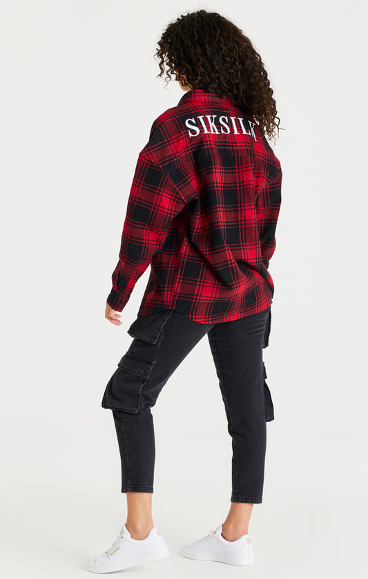 SikSilk Oversized Check Shirt - Red