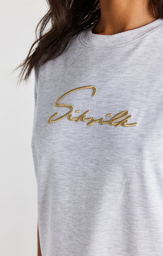 Camiseta SikSilk Signature Essentials - Blanco jaspeado